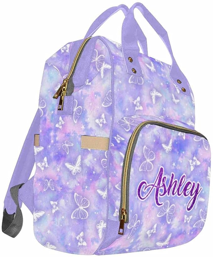 D-Story Customized Backpack Customized Diaper Bags For Baby Diaper Backpack With Name Text Personalized Name Bag Diaper Bag Personalized, Rainbow Butterflies