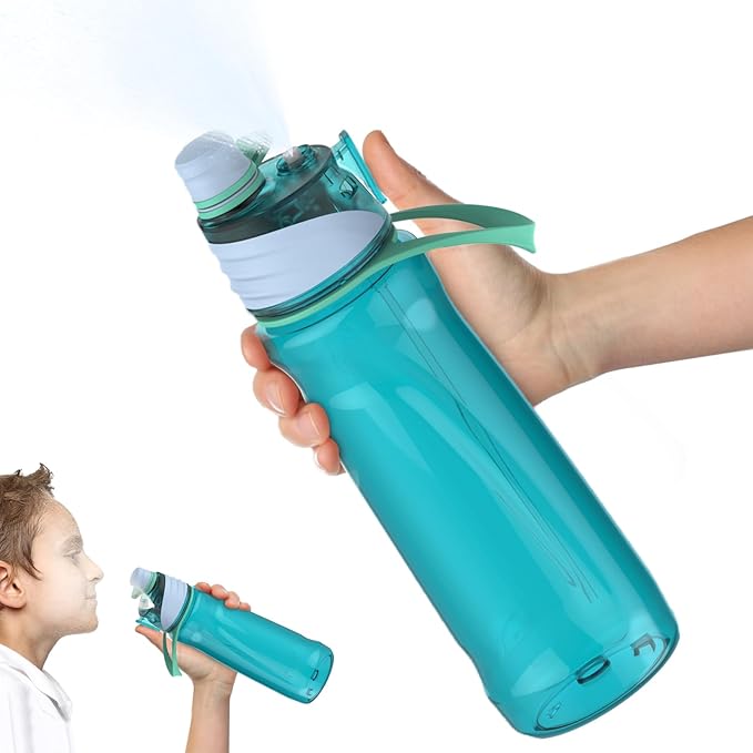 FEIJIAN Mist Water Bottle,22oz Sports Water Bottle with 2-IN-1 Mist & Sip Function, BPA-Free Plastic Water Bottles, Misting Water Bottle, Leakproof & Lightweight, Ideal for Fitness and Outdoor, Blue