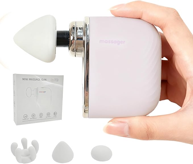 Mini Massage Gun, Portable Deep Tissue Muscle Massager with 4 Heads, Adjustable Speed & Pressure, Quiet Powerful Motor, Re...