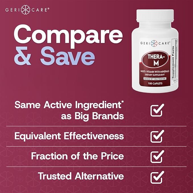 GeriCare Thera High Potency Multivitamin with Minerals, Nutritional Supplement Caplets, 100 Count (Pack of 2)