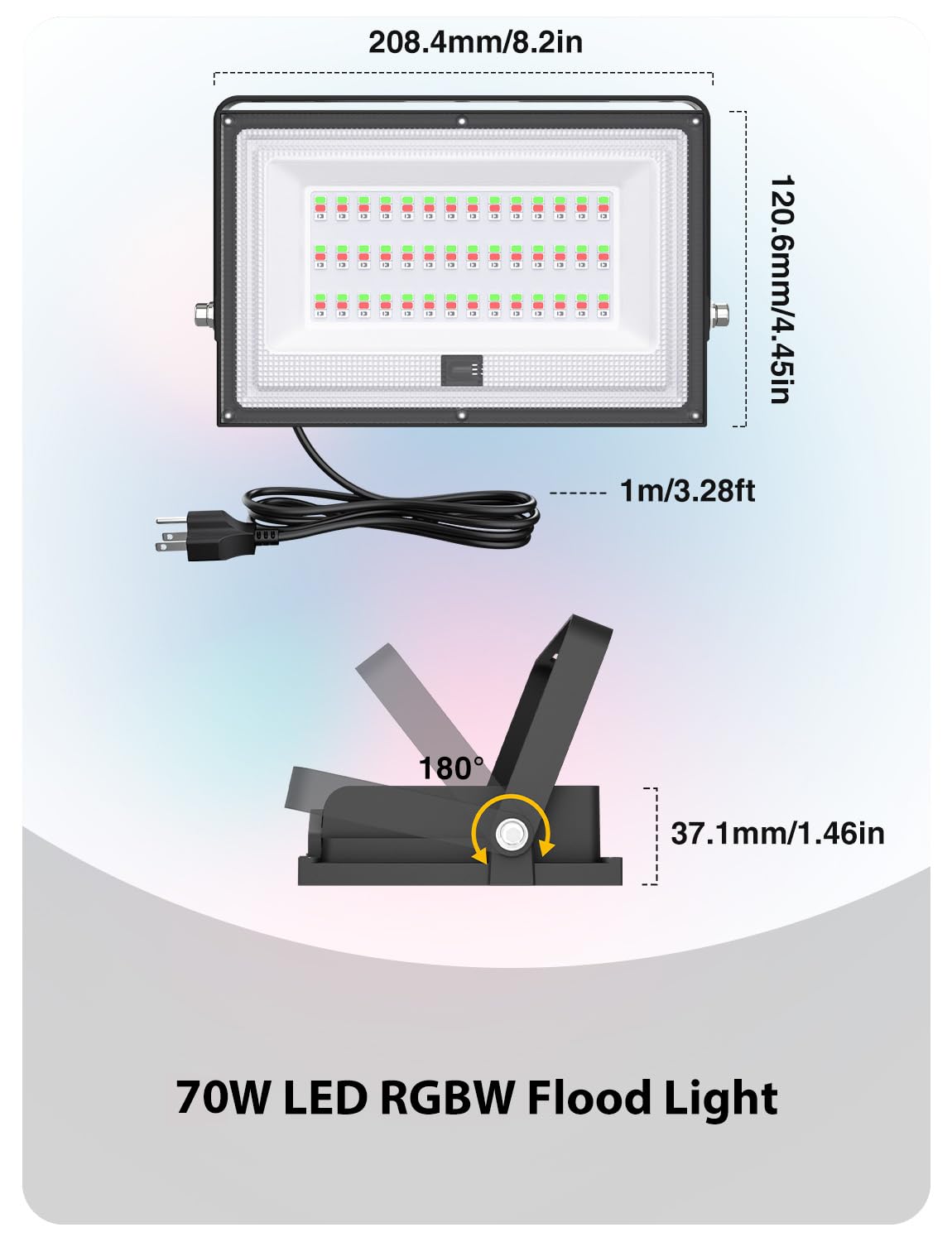 Onforu Rgbw Led Flood Lights, 50W Dimmable, 500W Equivalent, Waterproof, Large, Model D50Rgbw, Remote Control, Warm White