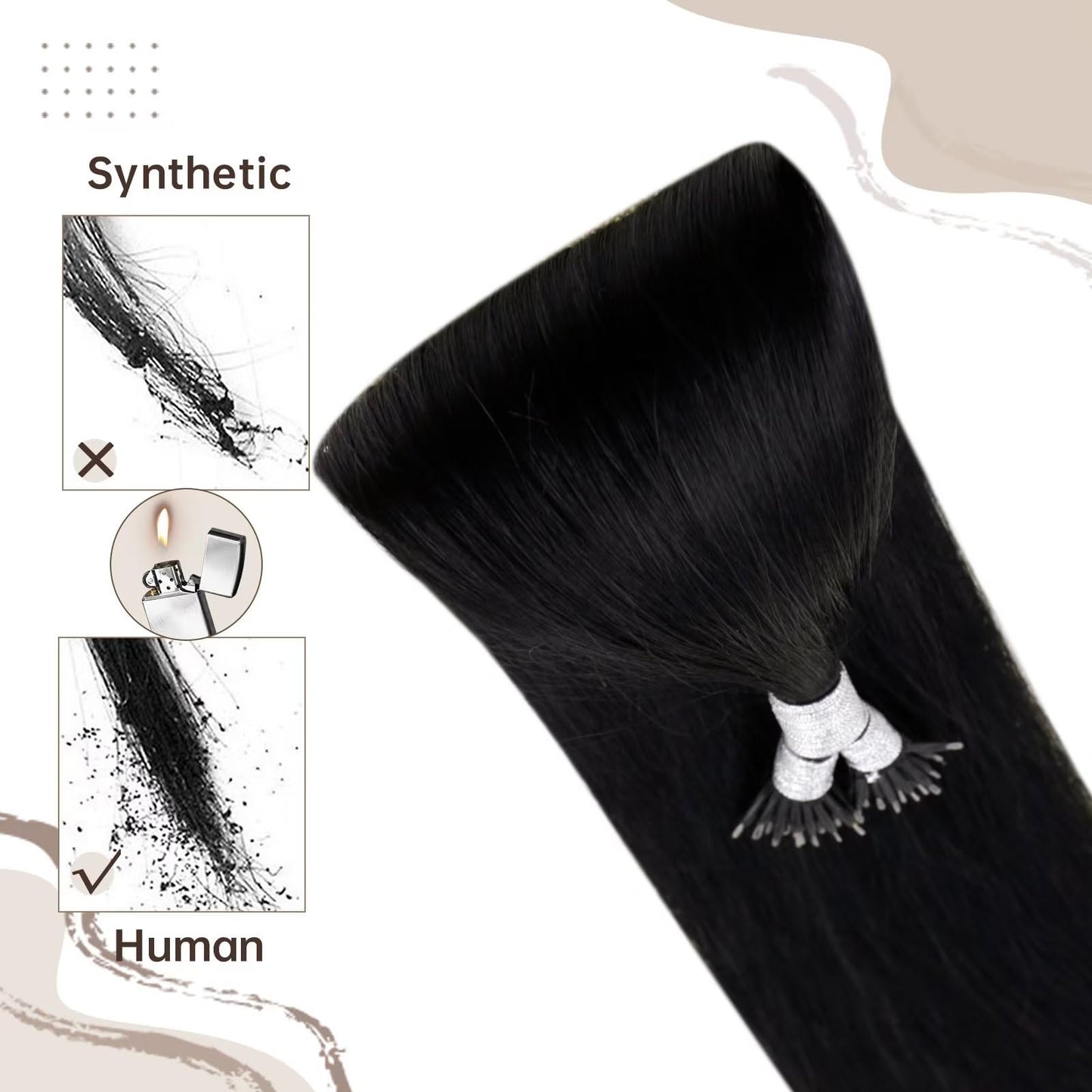 Easyouth Nano Hair Extensions Human Hair Thick Nano Bead Hair Extension Human Hair Jet Black Nanos Ring Hair Extensions for Blac
