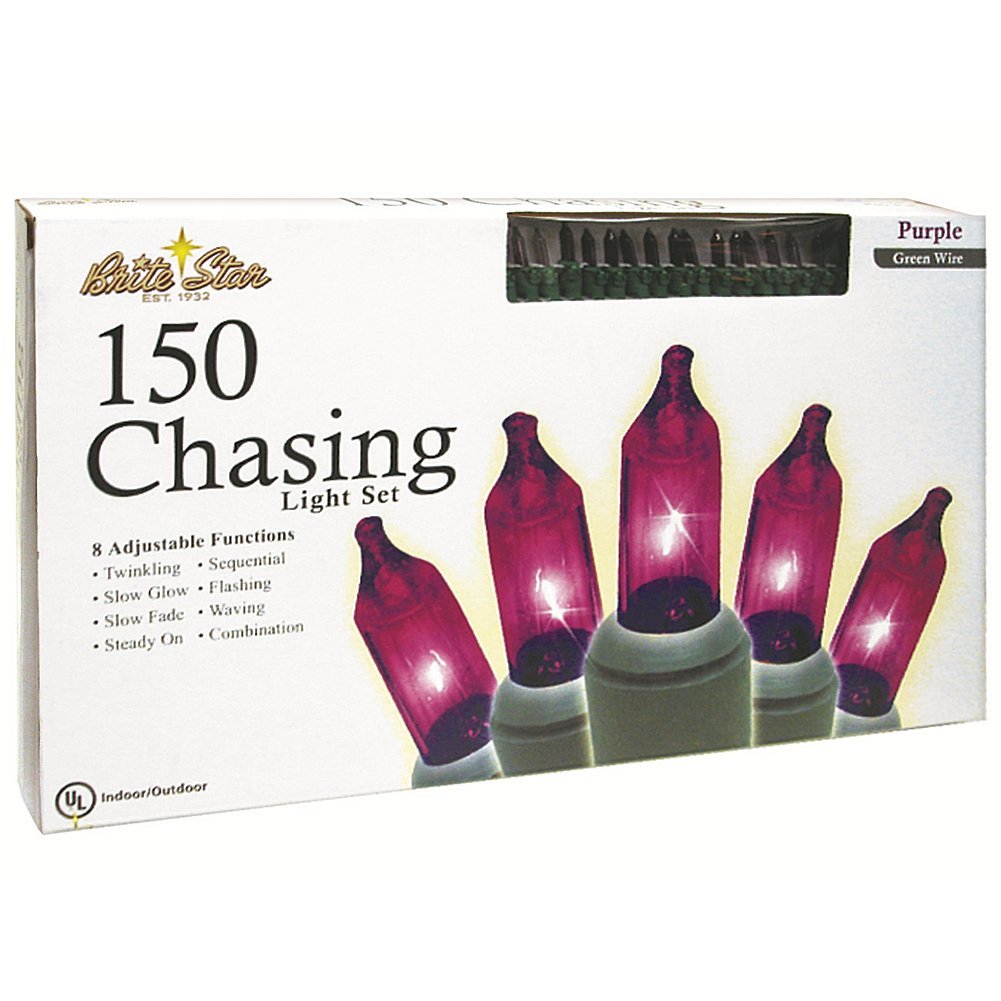 Brite Star 150 Count 8-Function Chasing Light Set - Outdoor String Lights With Twinkling  Flashing  And Steady On Modes - Ideal For Christmas Tree And Outdoor Christmas Decorations  Purple
