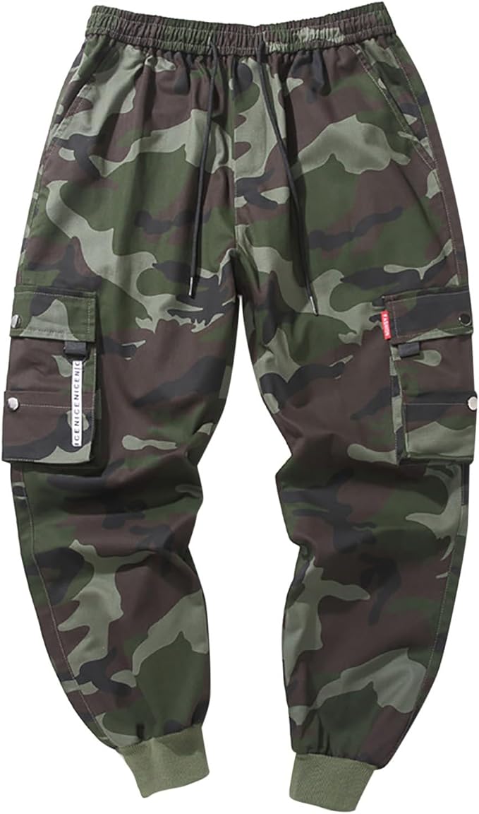 Mens Camo Jogger Pants Military Army Combat Lightweight Cargo Pants Tapered Casual Elastic Waist Camouflage Tactical Trousers