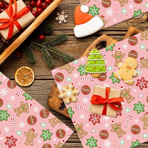 150Pcs Christmas Wax Paper Pink Gingerbread Man Snowflake Deli Paper Tissue Xmas Winter Sandwich Wrap Paper Oil-Proof Picnic Liners for Party Kitchen Supplies