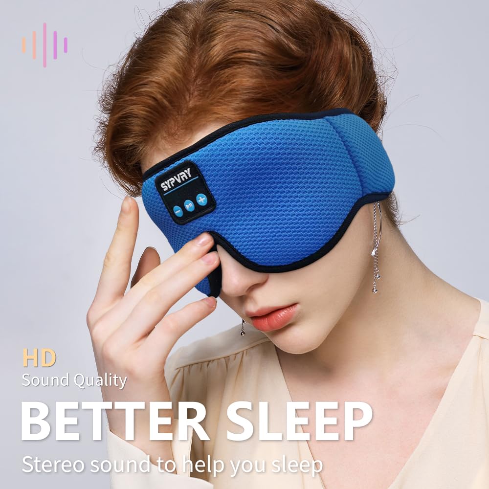 Bluetooth Sleep Mask Wireless Headphones 3D Bluetooth Eye Mask for Side Sleepers SYPVRY Blackout Eye Mask with Headphones Speaker for Airplane,Travel, Haze Blue