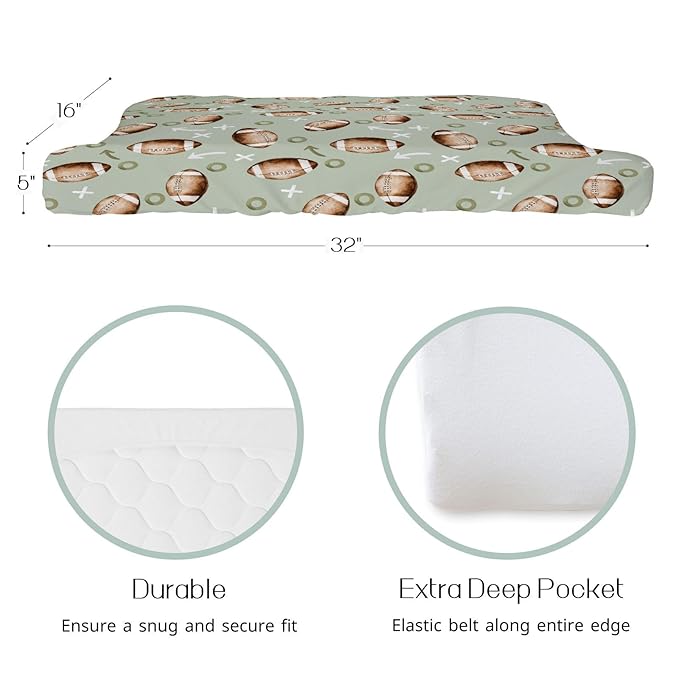 HawSkgFub Football American Sport Changing Pad Cover for Baby Boys, Green Football Game Diaper Change Table Covers, Ultra Soft Stretchy Breathable Safe Snug Fitted Changing Mat Sheet Fit 32"/34" x 16"