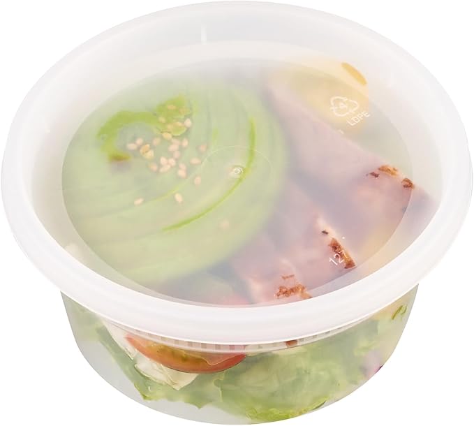Asporto 12 Ounce To Go Boxes, 100 Microwavable Round Soup Containers - Clear Plastic Lids Included, Do Not Contain BPA, Clear Plastic Soup Containers, Disposable - Restaurantware