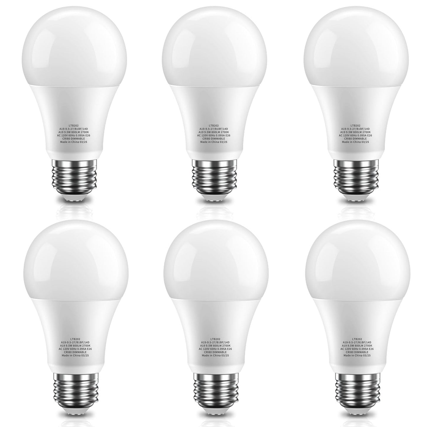 Novapollo A19 Led Light Bulbs  Dimmable 60 Watt Equivalent Led Bulbs  800Lm 9.5W Lightbulb  2700K Soft White  E26 Standard Base  Cri80+  25000 Hour Lifetime- 6 Pack