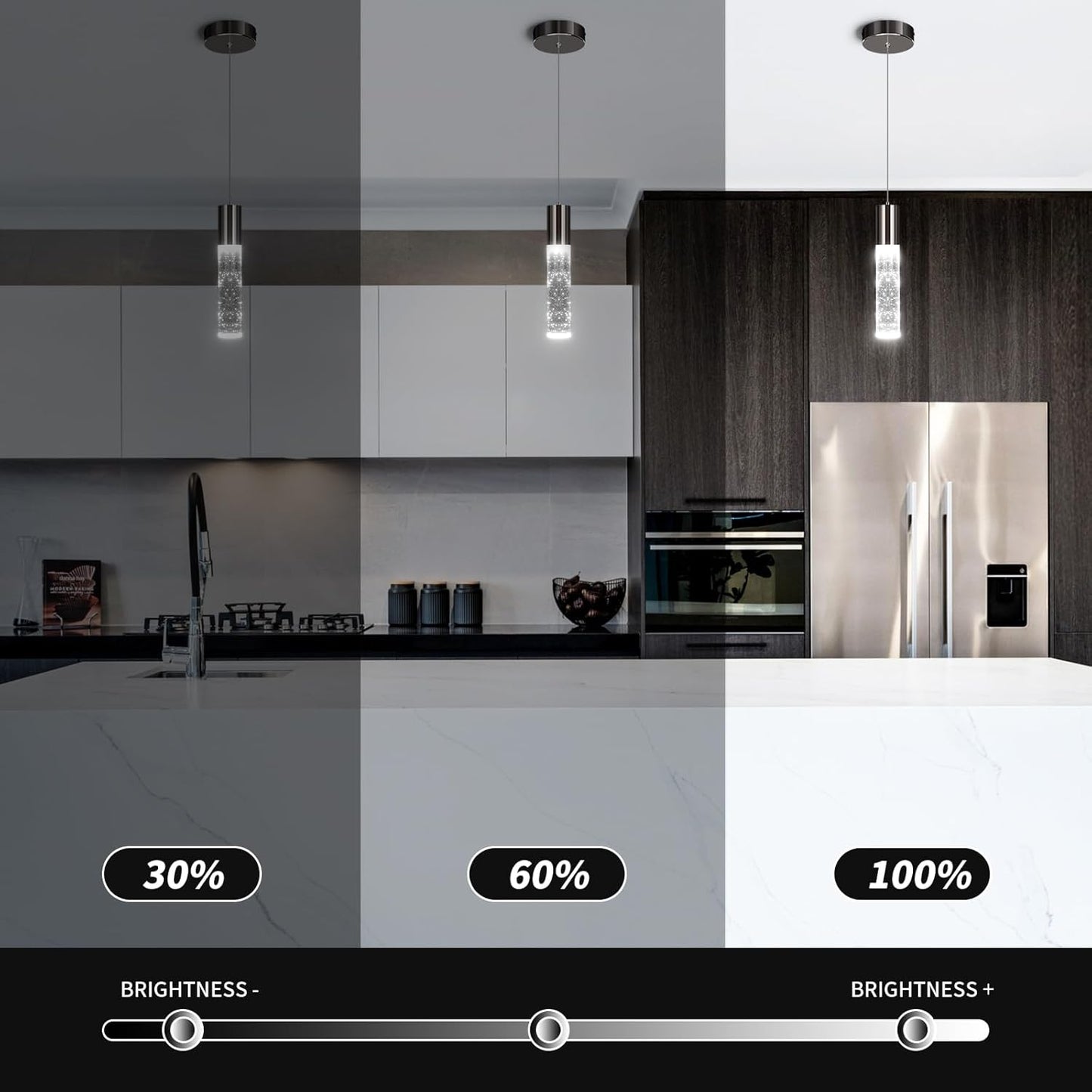 OKELI Modern Pendant Light,LED Bubble Crystal Kitchen Island Lights Fixtures,Black Mini Single Pendant Lighting for Kitchen Island Bar,6W,6000K,ETL,1Pack