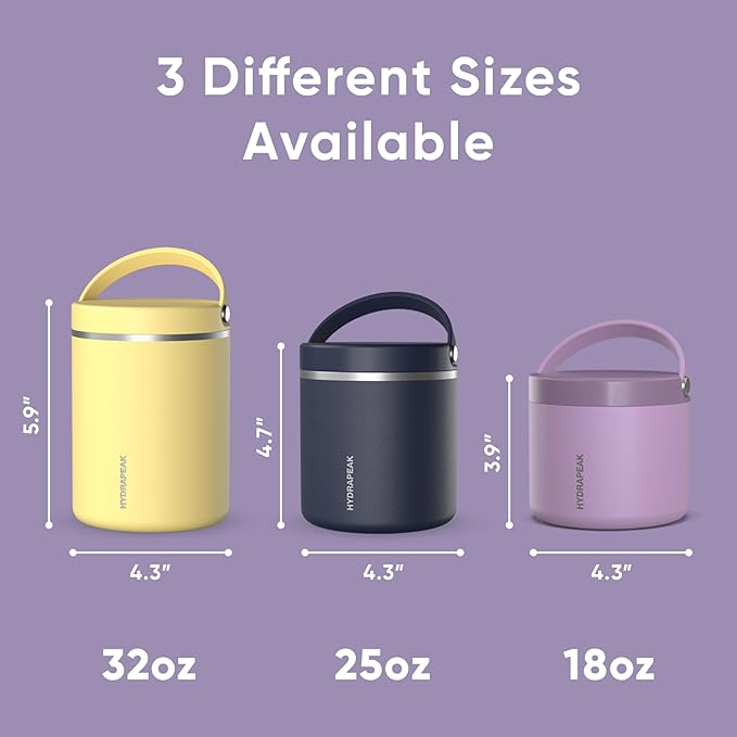 Hydrapeak 32oz Stainless Steel Vacuum Insulated Food Jar | For Hot Food and Cold Food, Wide Mouth Leak-Proof Soup Container for Adults, 10 Hours Hot and 16 Hours Cold (Lavender)