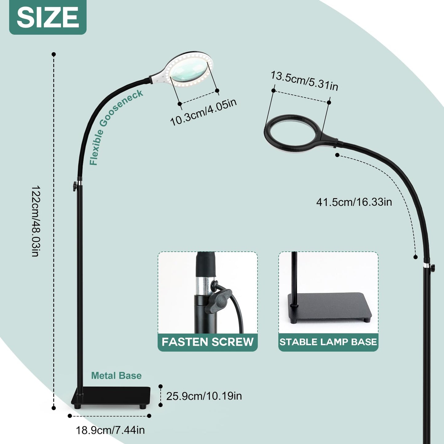 Delixike Magnifying Glass with Light, Flexible Gooseneck, Dimmable, Model DLXK-1, White