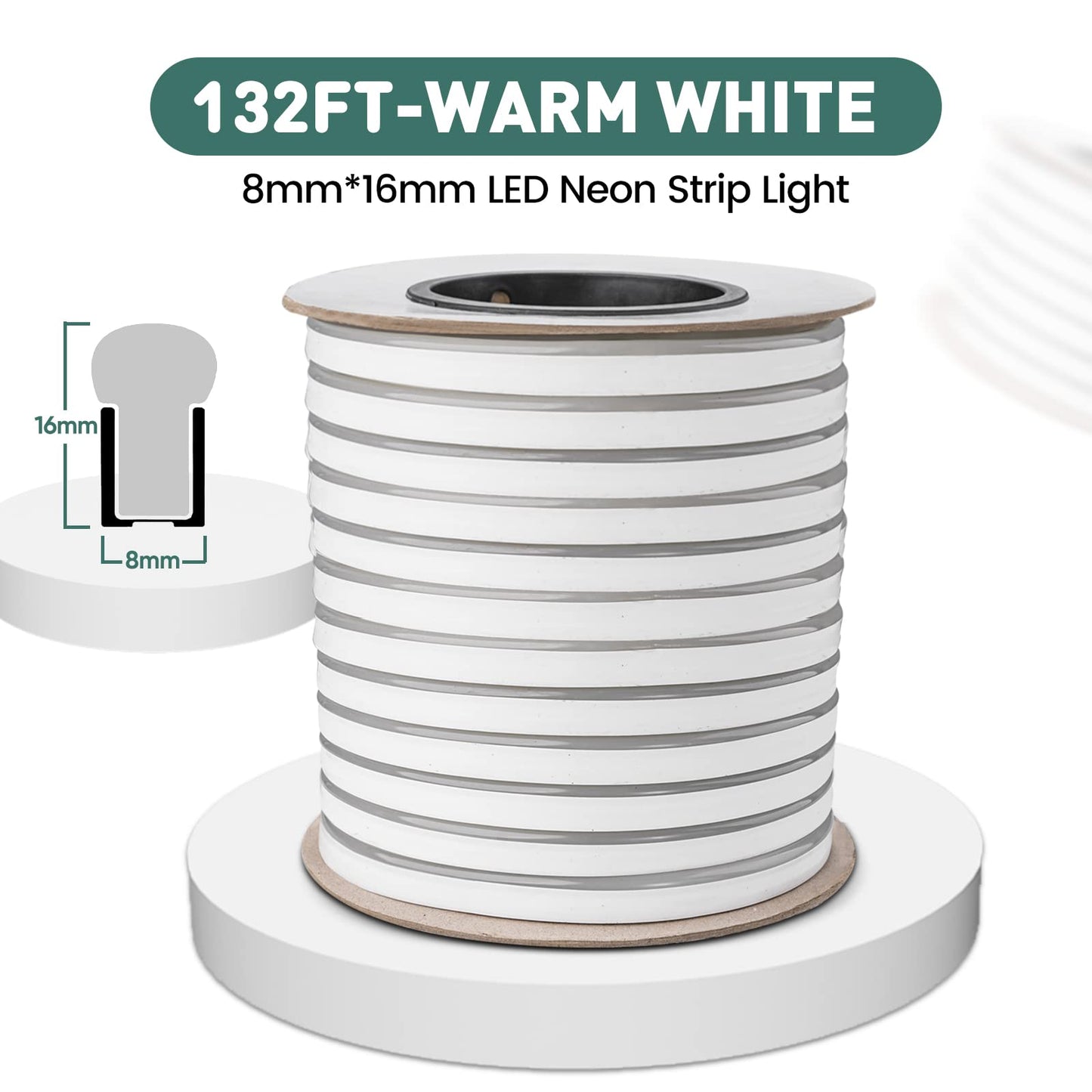 Gzbtech Flexible Led Neon Rope Lights 132Ft Ac 110-120V Waterproof Strip Light  120 Leds/M Cuttable Connectable Neon Lighting For Indoor Outdoor Home Decor/Commercial Building Use-Warm White 40M