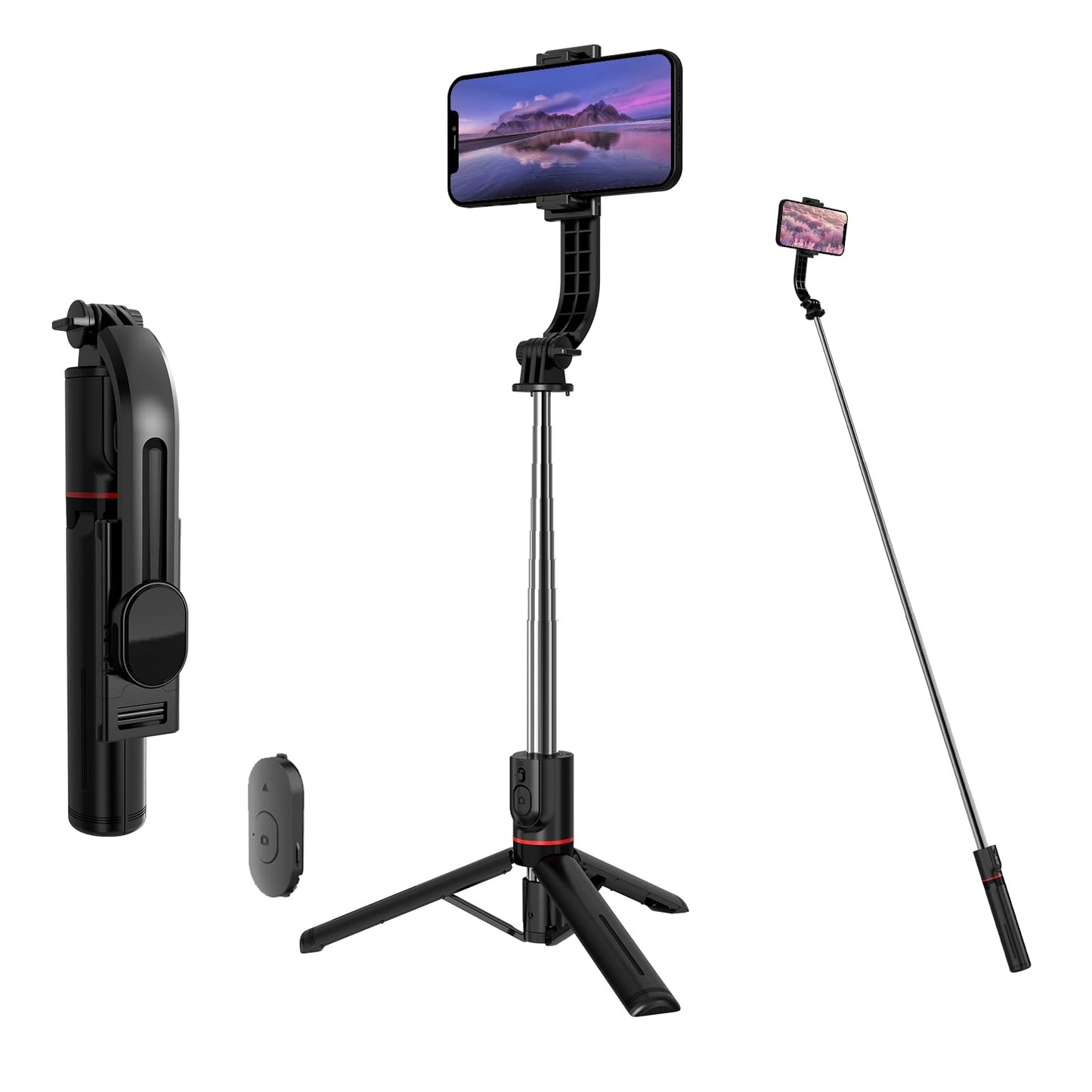 Selfie Stick Tripod, 44 Extendable, 360 Rotatable, Wireless Remote, Detachable Phone Holder, Lightweight & Portable, Compatible