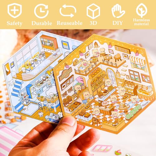 DIY 3D Sticker Scene, 6 Sets of Stickers for Girls Make Your Own Mini Room Scene Stickers for Kids Cute Kawaii Sticker The...