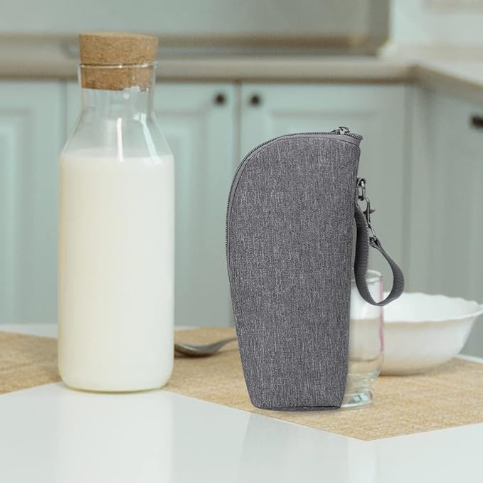 Kisangel Insulated Bottle Cooler Bag for Travel and Daycare Small Oxford Cloth Thermal Bottle Bag with Handle and Zipper Closure Portable Grey