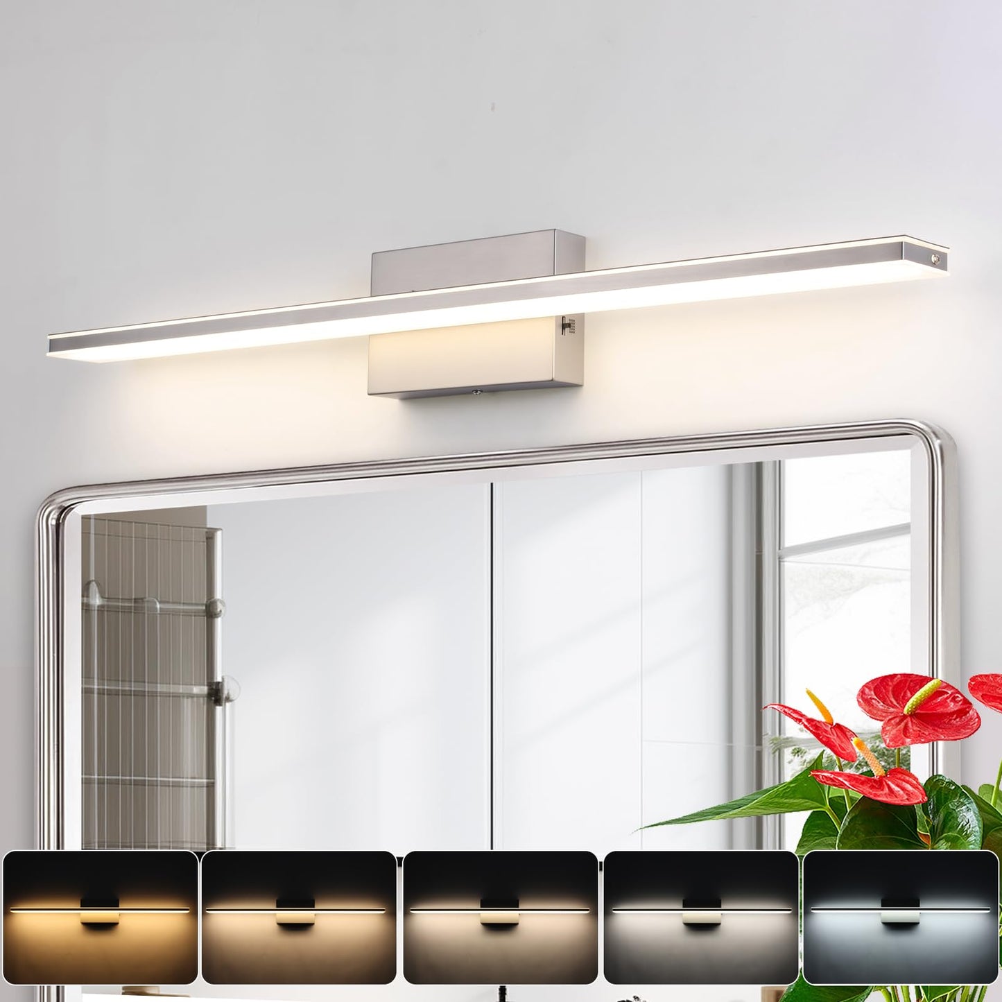 BRIVOLART LED Vanity Light - 24W, 5CCT Dimmable, 31.5 Inch, Brushed Nickel, Model 6420
