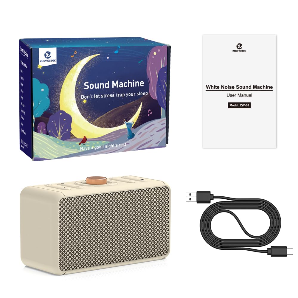 ZOWEETEK Sound Machine with 10 Exclusive Songs, White Noise Machine with 8 Natural Soothing Sounds, Memory and Timer Function, Work of 20 hours, Portable Sleep Sound Machine for Adults, Baby,Kids,Yoga