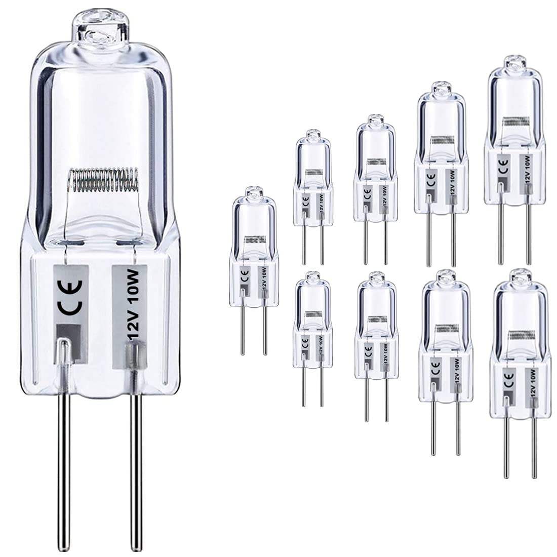 Vinaco G4 Halogen Bulb 10W, 12V, Dimmable, 150LM, Warm White, 10 Pack, Clear