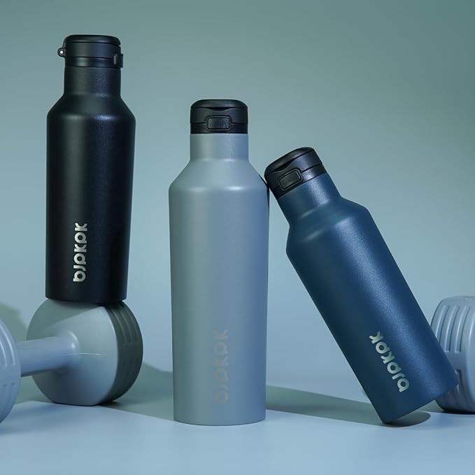 BJPKPK Insulated Water Bottle With Straw 17oz Stainless Steel Water Bottles With 2 Lids And Carry Handle Reusable Travel Metal Thermal Flask,Grey