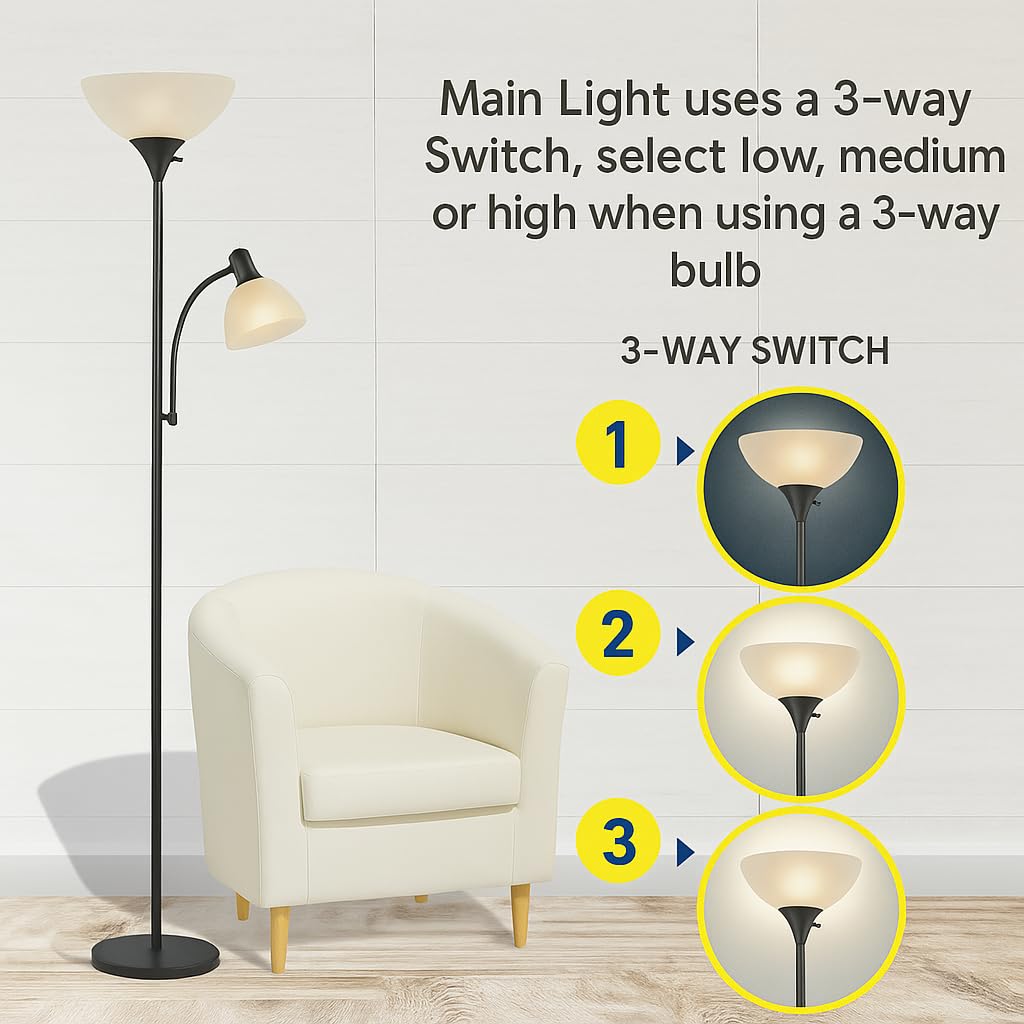 Lightaccents Adjustable Floor Lamp, 72 Modern Reading Light, Black Metal, Model 6280-21 For Living Room, Bedroom, Office