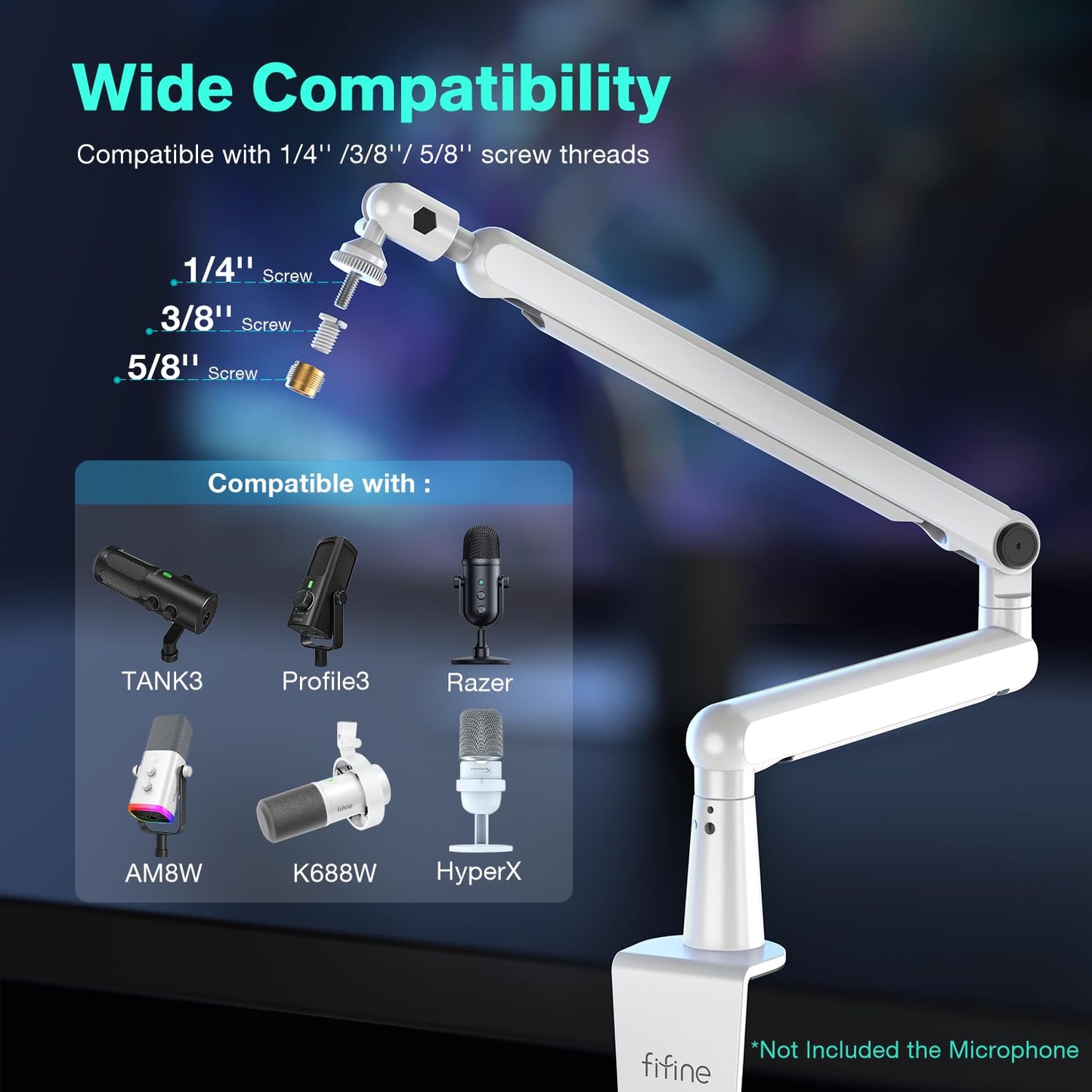 Fifine Boom Arm Mic Stand, Low Profile Microphone Arm Stand, Podcast Mic Boom Arm With Desk Mount, Cable Channels Management, Me