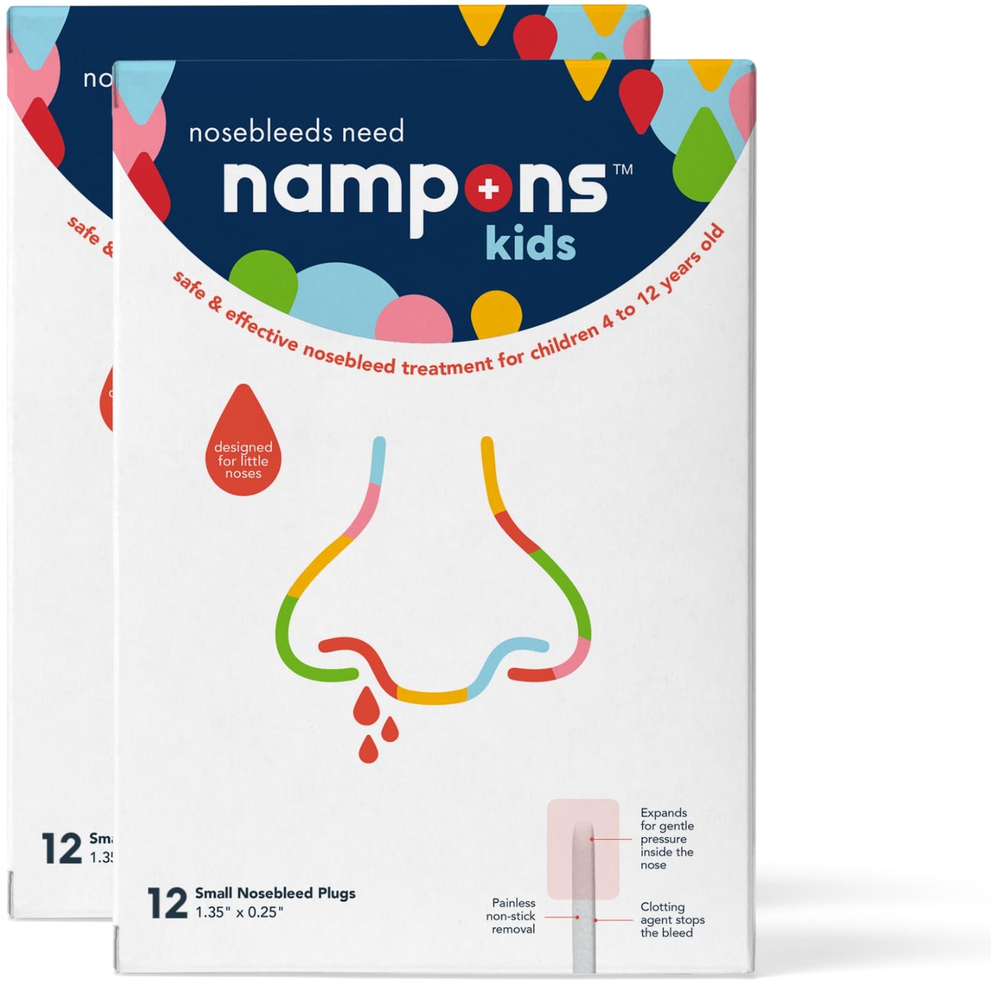 Nampons Kids Nosebleed Stoppers - 24 Easy to Use Nose Bleed Stopper Plugs Kit for Kids. Trusted by Pediatricians. Hypoallergenic Clotting Agent Stops Nosebleeds Fast On Contact. Safe and Pain-Free