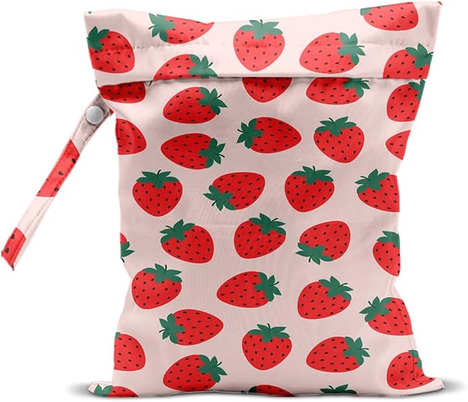 Secret Santa Gifts, Strawberry Wet Bags 12x10 Inch, Pink Reusable Wet Dry Bag for Swimsuit Pool Beach Diapers Dirty Yoga Gym Clothes, Strawberry Gifts for Women Friend Travelers