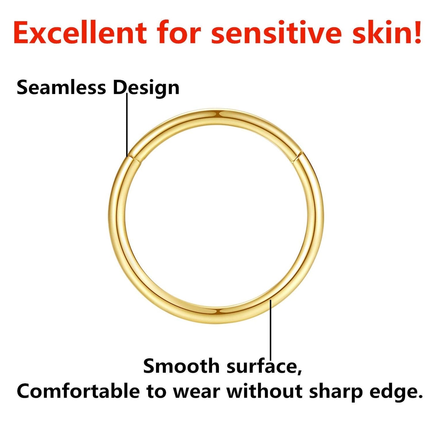 FOLLOWMOON 11mm Septum Ring Gold Nose Rings Hoop 20 Gauge Nose Hoop Helix Daith Tragus Earrings Hinged Segment Septum Clicker Li