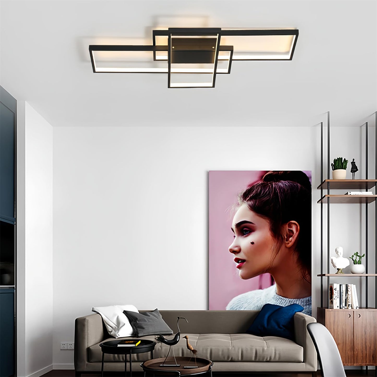 SMG Modern LED Ceiling Light Fixture 65W Dimmable Remote Control 43in Black Flush Mount Chandelier Model 6601