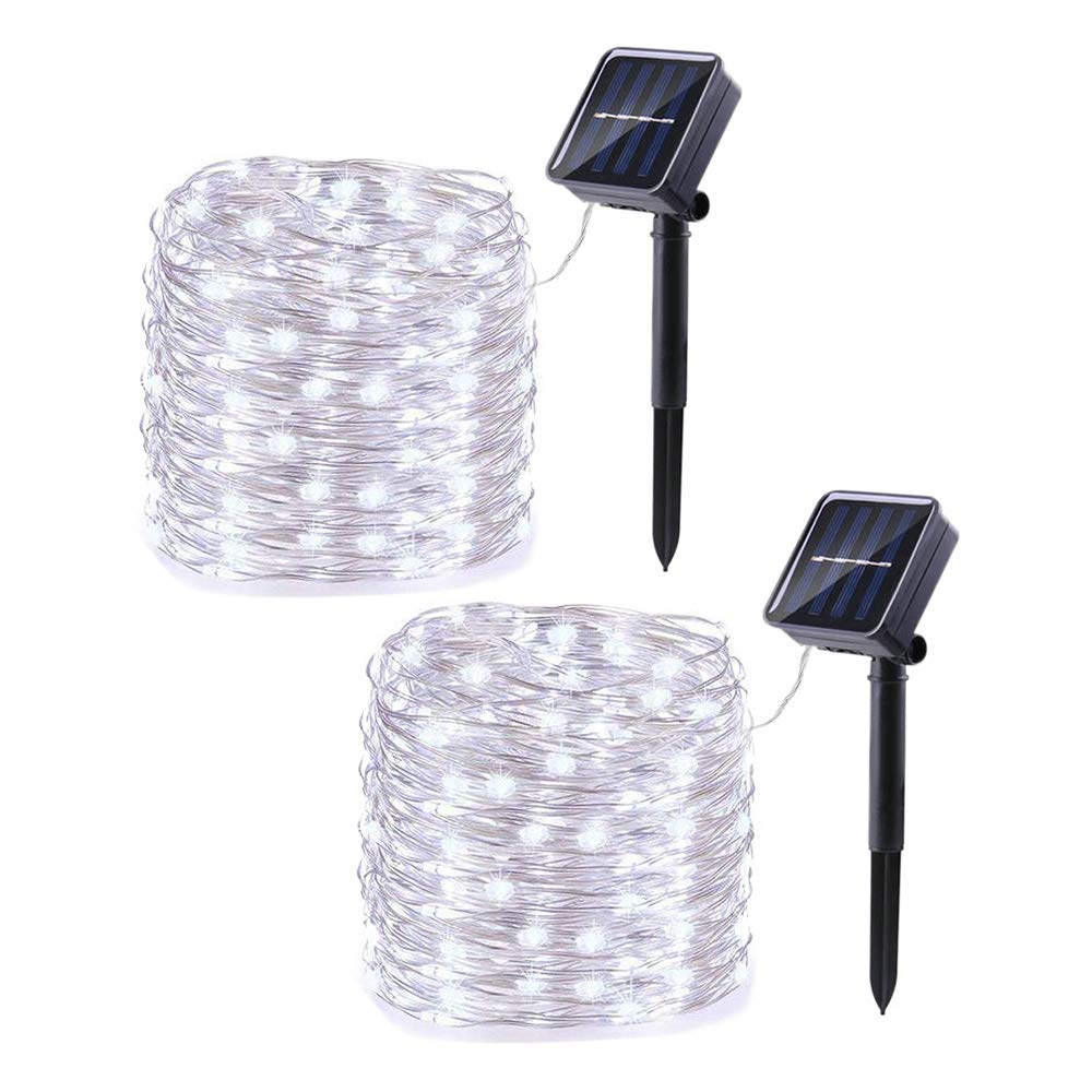 Lomotech Solar String Lights - 66ft 200LED Fairy Lights, Waterproof, 8 Modes, 2 Pack, White, Model LO-S100-001-2