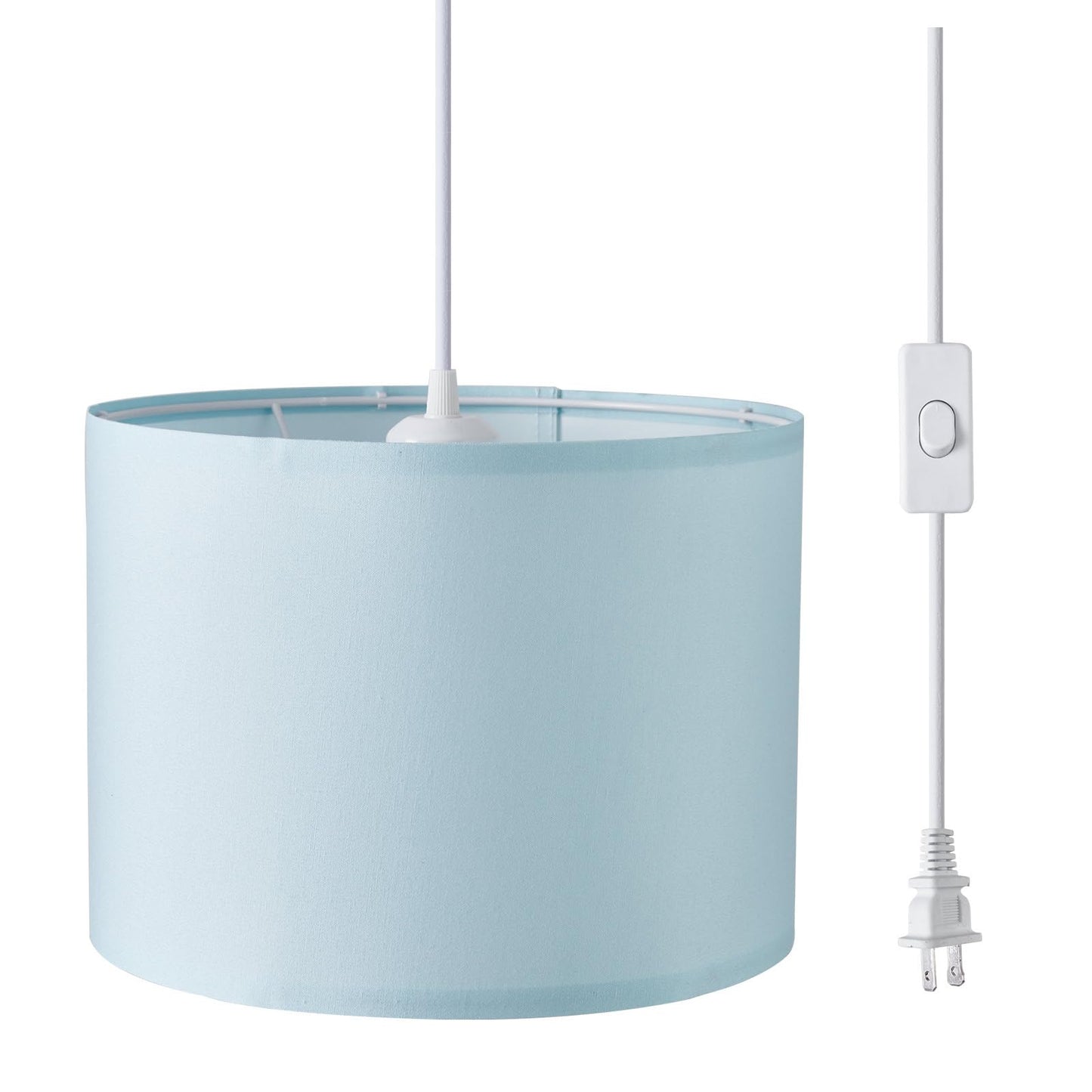 KUAUGST Plug in Pendant Light, 15 FT Hanging Lamp with Fabric Shade, Blue, Metal, Model: Plug in Pendant Light-05