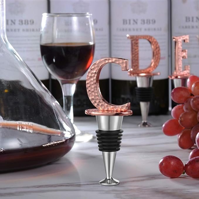 Miicol Wine Bottle Stopper, Prosecco Stopper, Rose Gold Wine Stopper, Personalised Champagne Stopper, Initial Wine Stopper, Funny Prosecco Gift, Wine Lovers Gift, Letter C
