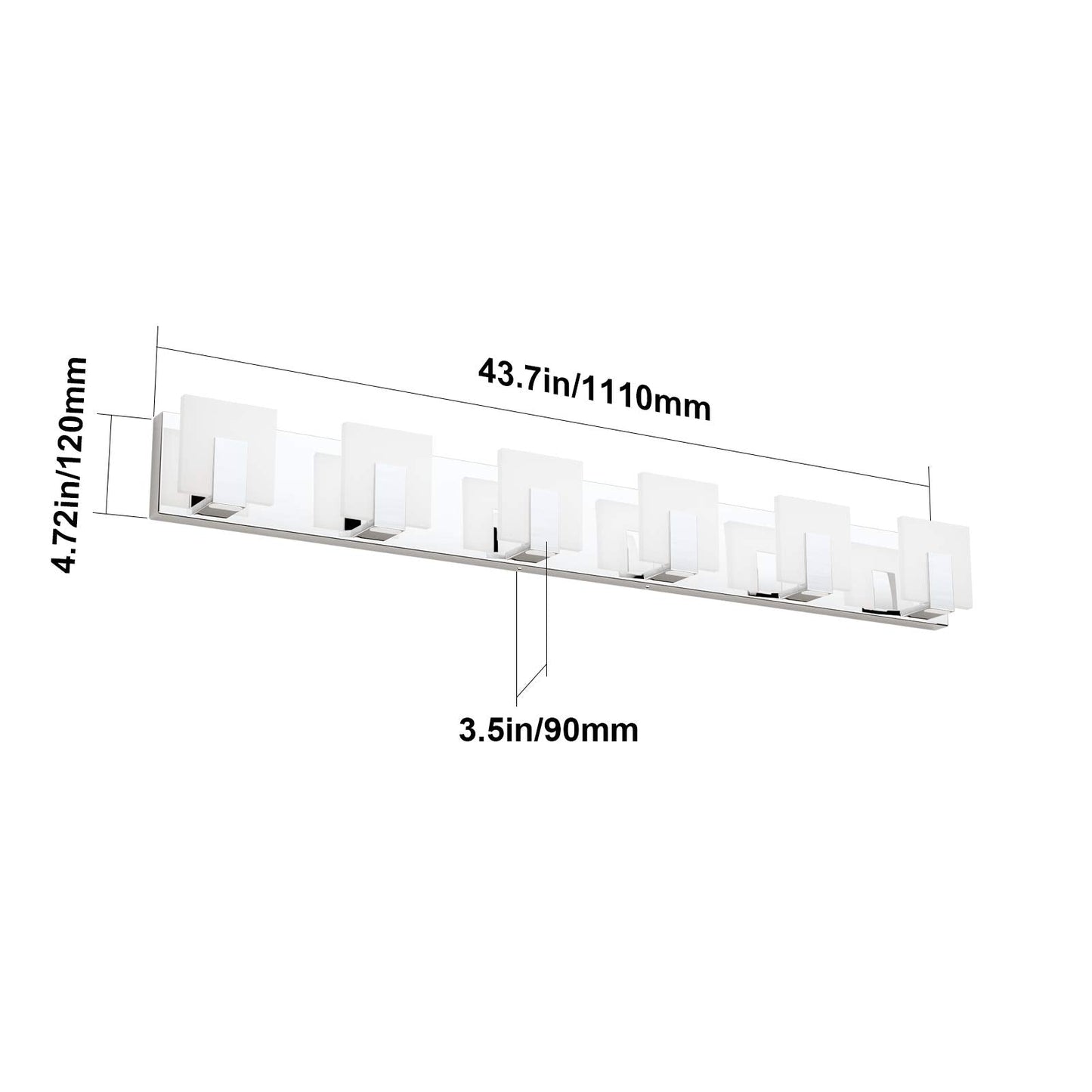 Aipsun 6-Light Dimmable Led Bathroom Vanity Light, Stainless Steel Chrome, Model Ca-1105-6T-D, White Light 6000K