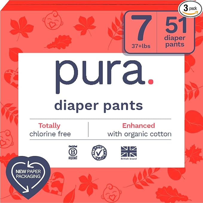 Pura Hypoallergenic Diaper Pants Size 7 (37+ lbs) Overnight, up to 12 Hours Leak Protection, Suitable for Sensitive Skin, ...