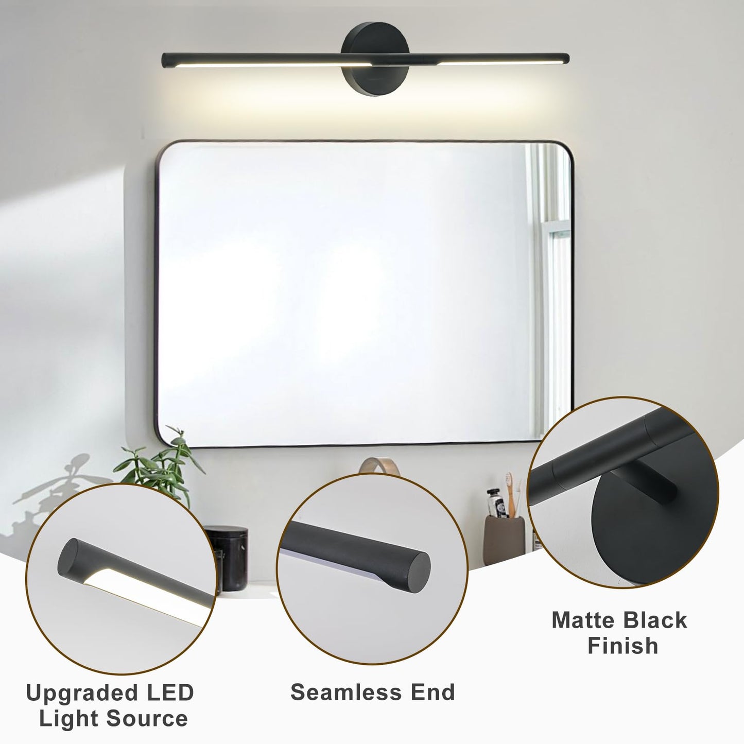 Linseeds Matte Black 36 Inch Led Vanity Light Bar, 26W Dimmable 4000K, Modern Bathroom Fixtures, Metal, Model Rd-7516-Bk-36