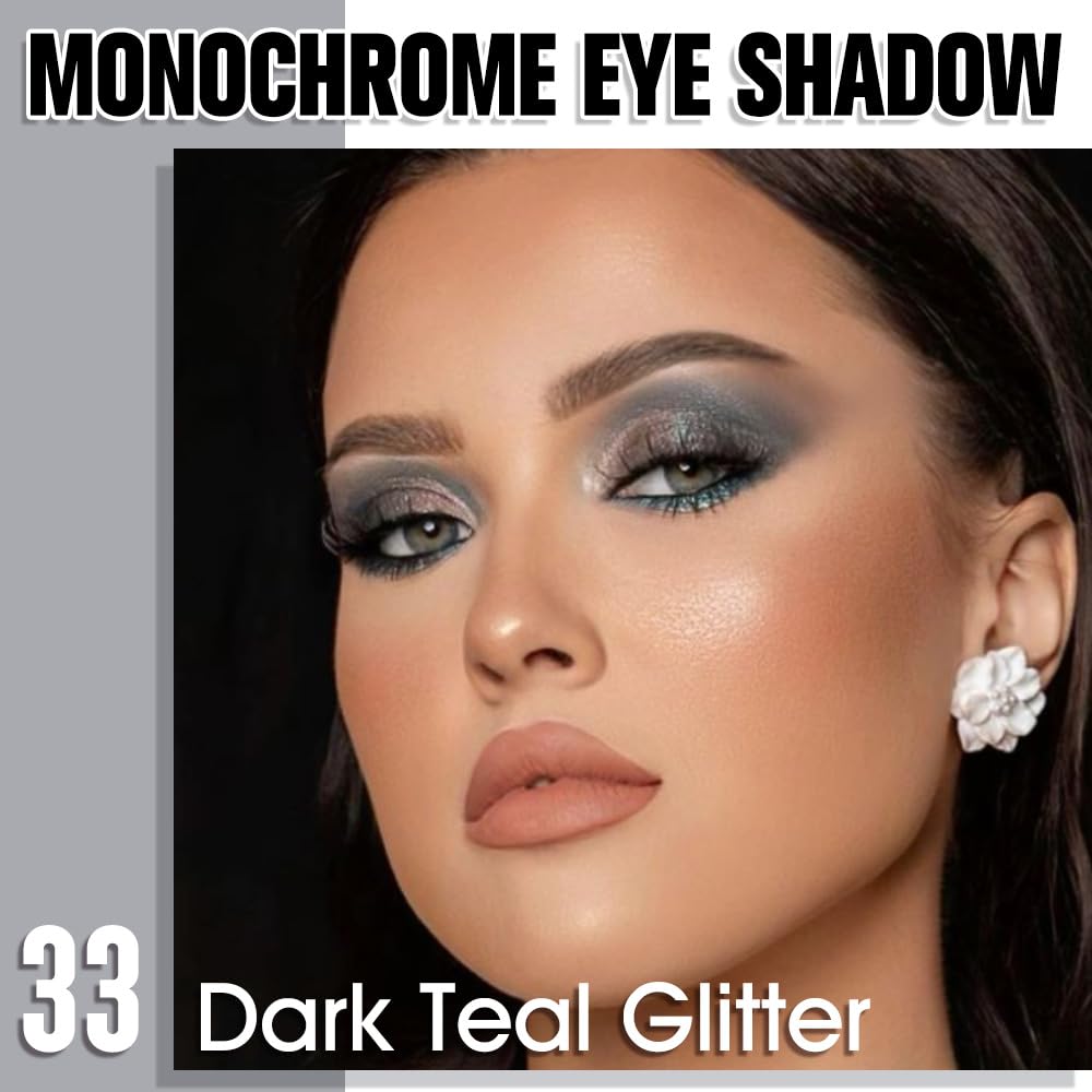 WanTuoluo Dark Teal Glitter Eyeshadow Palette for Women, Single Monochrome Eye Shadow Makeup, Shiny Pressed Powder, Blendable Na