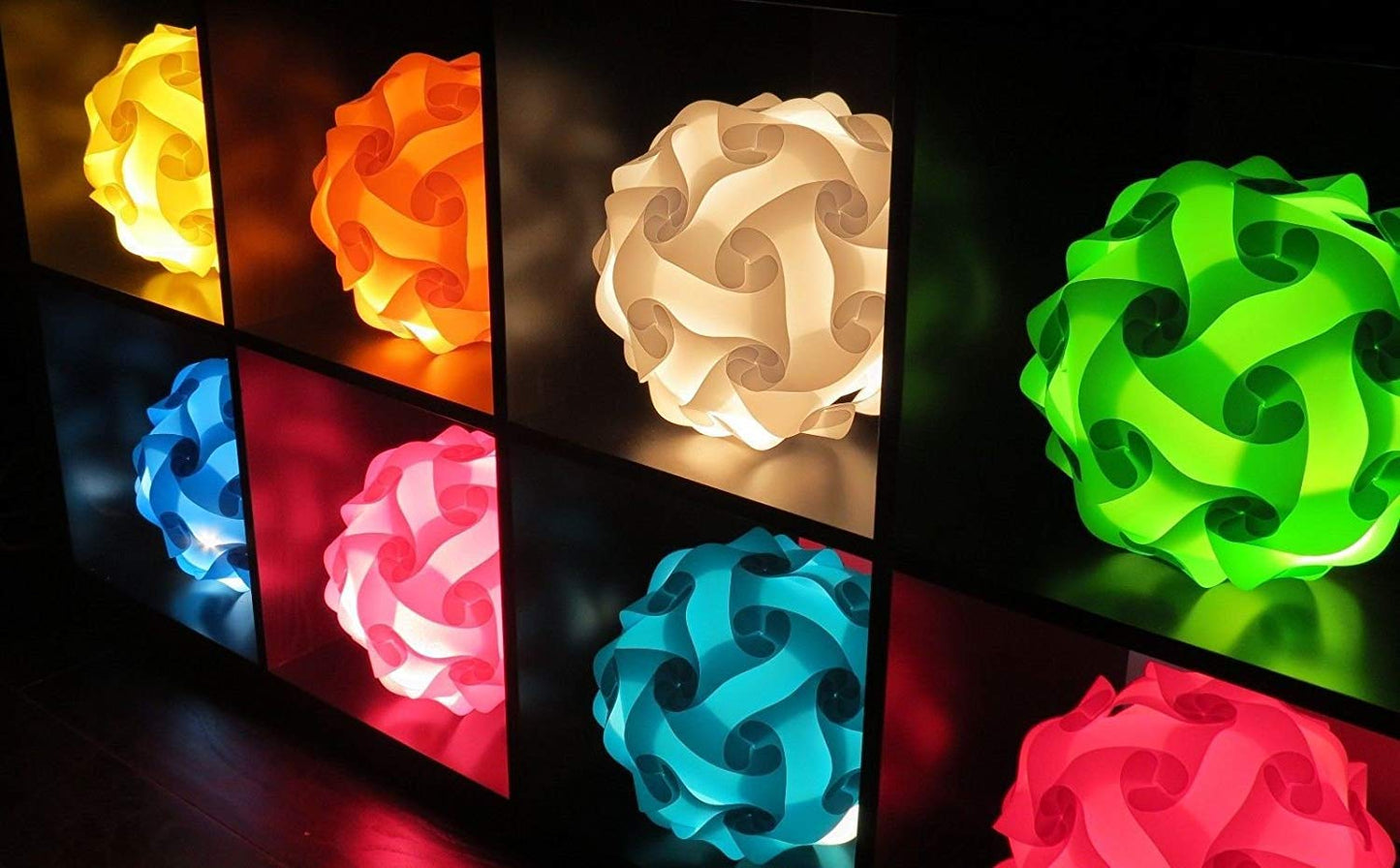 Lightingsky DIY Jigsaw Puzzle Lamp Shade Kit, Plastic, XL-16 inch, Red, Includes 15 Feet Hanging Cord