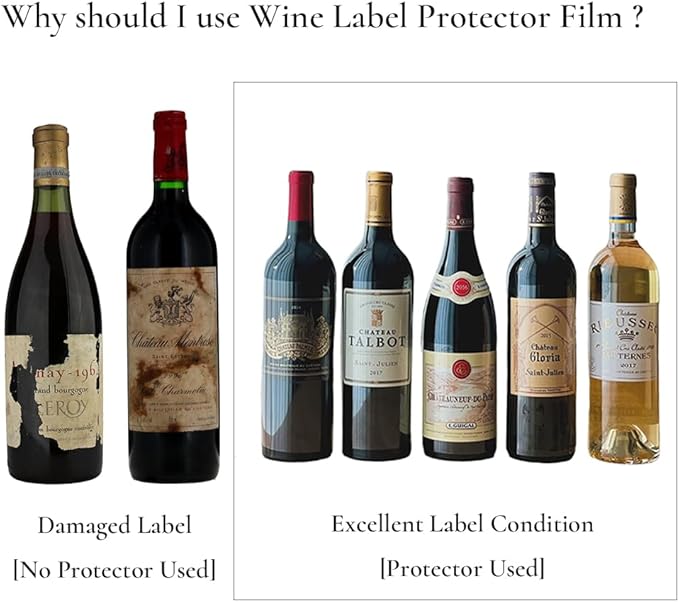 Cabernet Size Wine Label Protector Saver Film - 10 Pieces, 1.0mm Thickness Transparent Wine Label Film for Wine Label Protection Double Sided Sticker Wine Wedding Celebration Present
