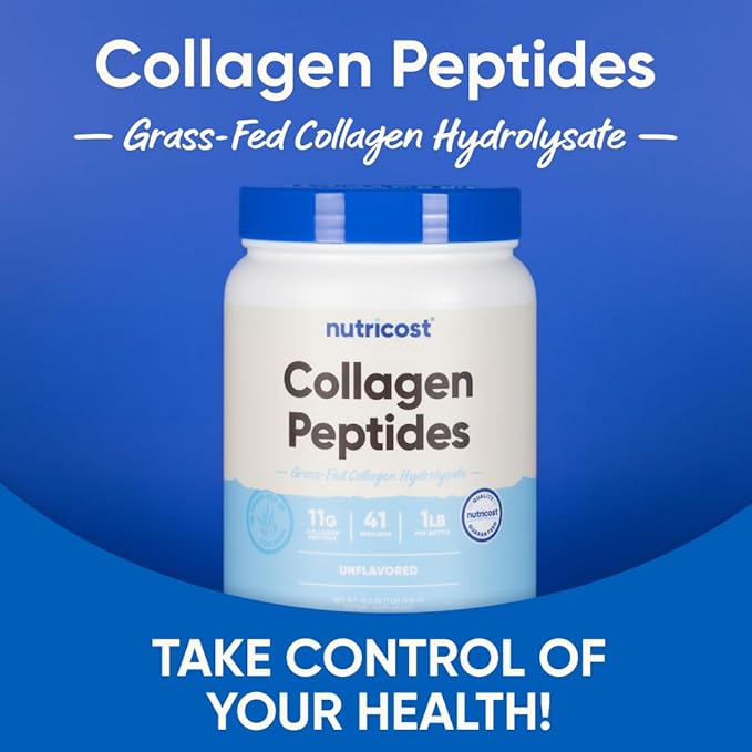 Nutricost Grass-Fed Collagen Powder 1LB (454 G) - Bovine Collagen Hydrolysate (Unflavored) - Collagen Peptides