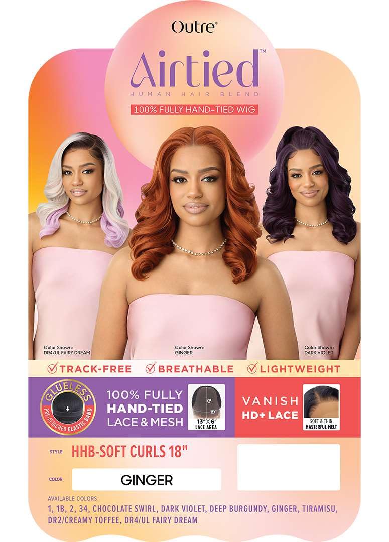 Outre Airtied 100% Fully Hand-Tied Wig - Human Hair Blend - Soft Curls 18    (TIRAMISU)
