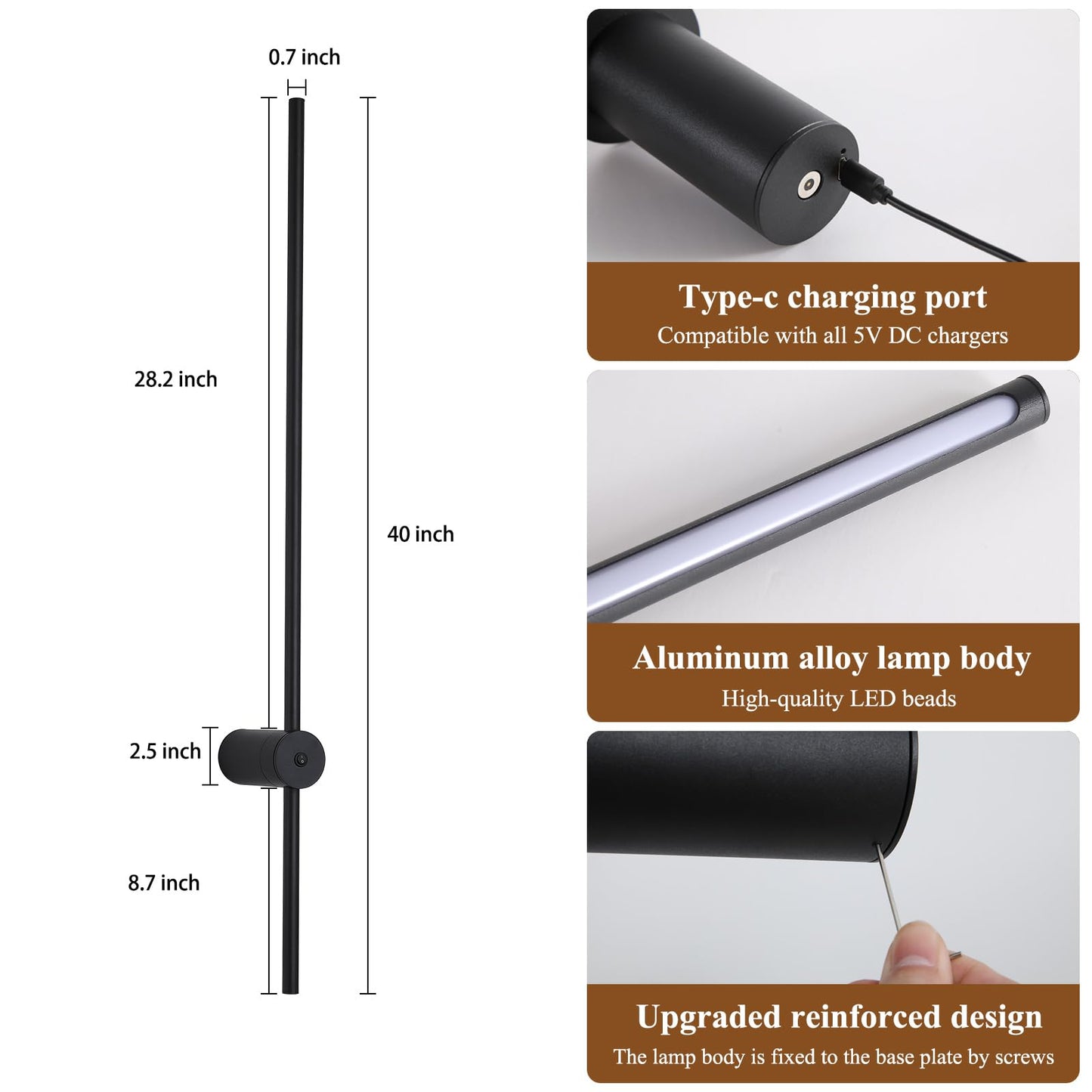 Battery Operated Wall Sconces Set Of Two With Remote Control; 40 Inch Rechargeable Wireless Dimmable Wall Lights; Black Cordless Wall Sconce For Living Room Hallway Bedroom 2 Pack