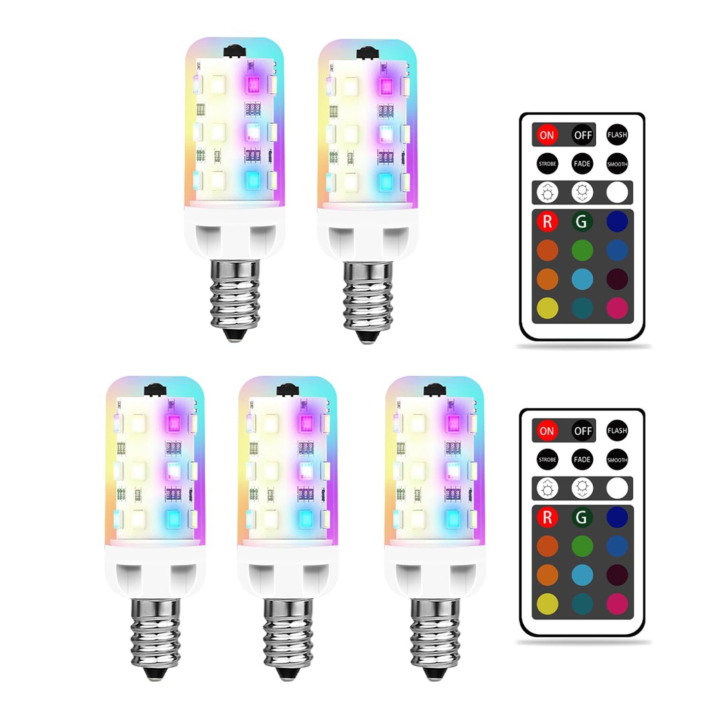 Xrise E12 Led Bulb 2.5W Dimmable Rgb+Warm White Color Changing With Remote Control Equivalent 25W Halogen E12 Base Led Light Bulbs 3000K 250Lm  No Flicker 5 Pack