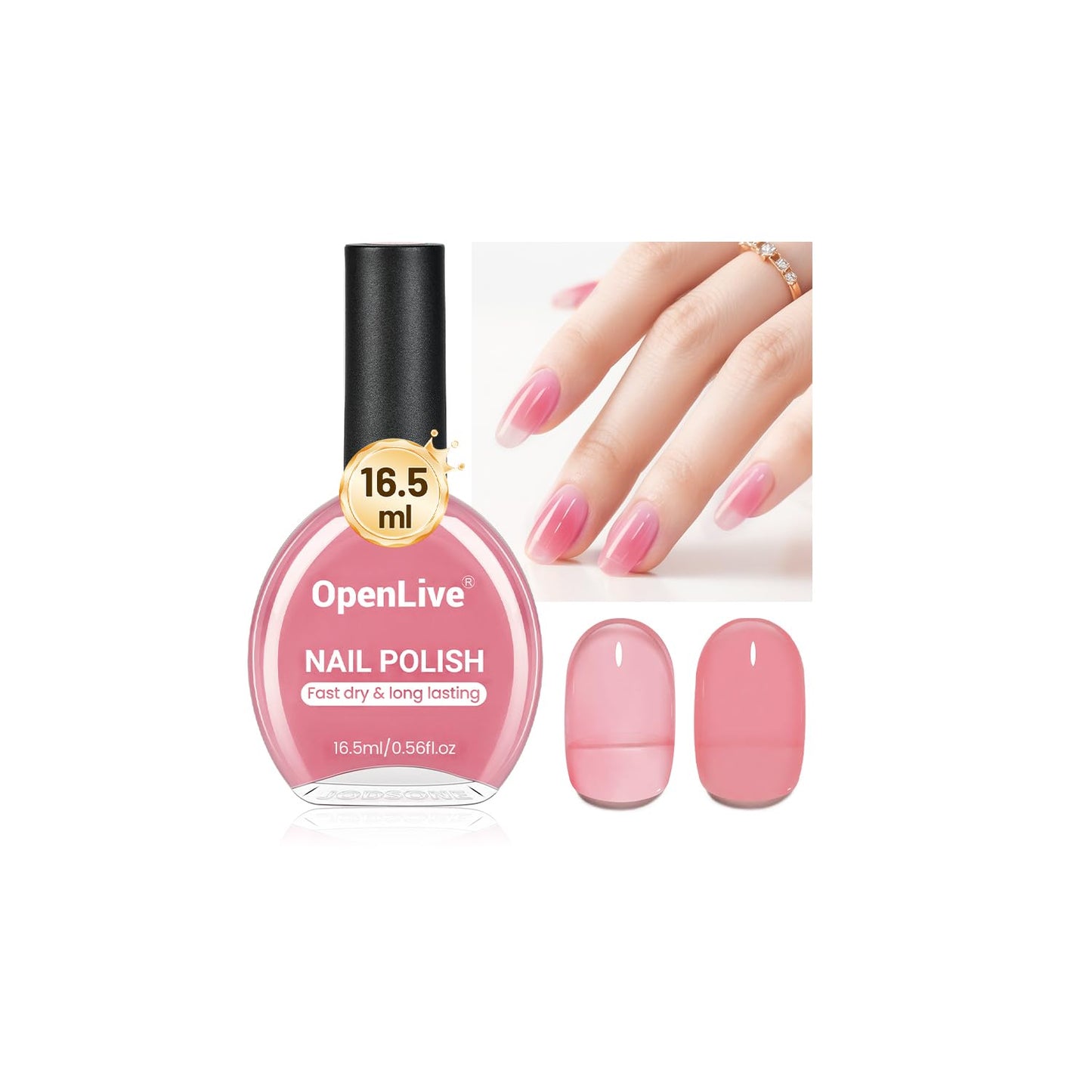 OpenLive 16.5ml Jelly Rose Pink Nail Polish Large Volume Quick Dry Nail Polish, Long Lasting Shine, Fingernail Toenail Nail Art