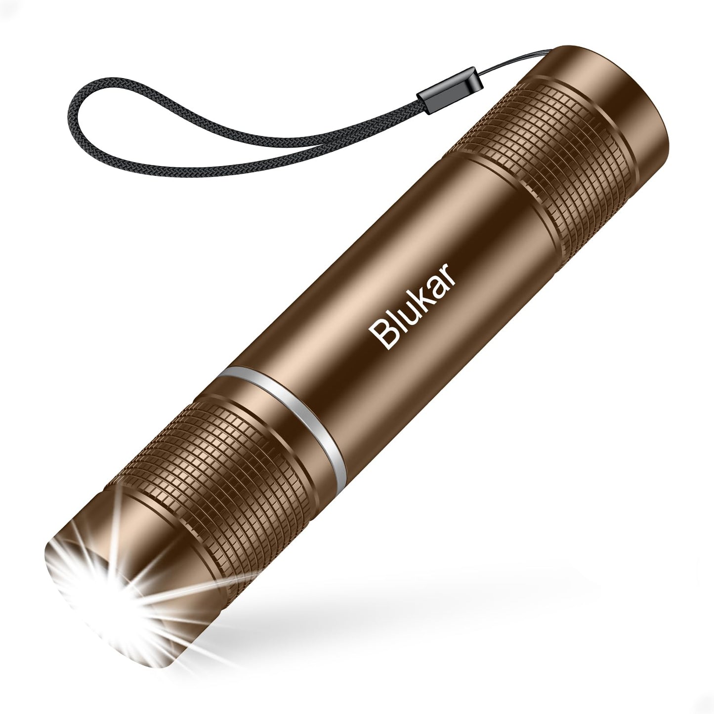 Blukar Rechargeable Flashlight, 2000L, Zoomable Led, Adjustable Brightness, Brown, Aluminum, Model K9132, 1 Pack