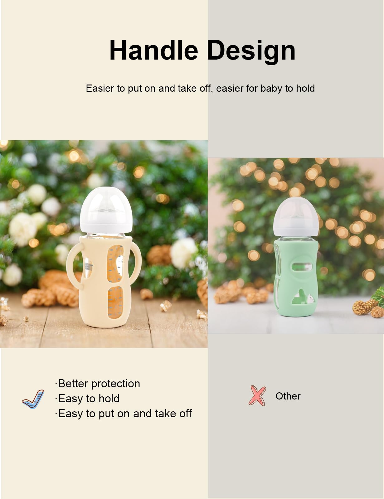 4-Pack Silicone Sleeves for Philips Avent Glass Bottles, BPA-Free Drop-Resistant Baby Bottle Sleeves with Handles, Compatible with Philips Avent Natural Glass Baby Bottles (8 oz)