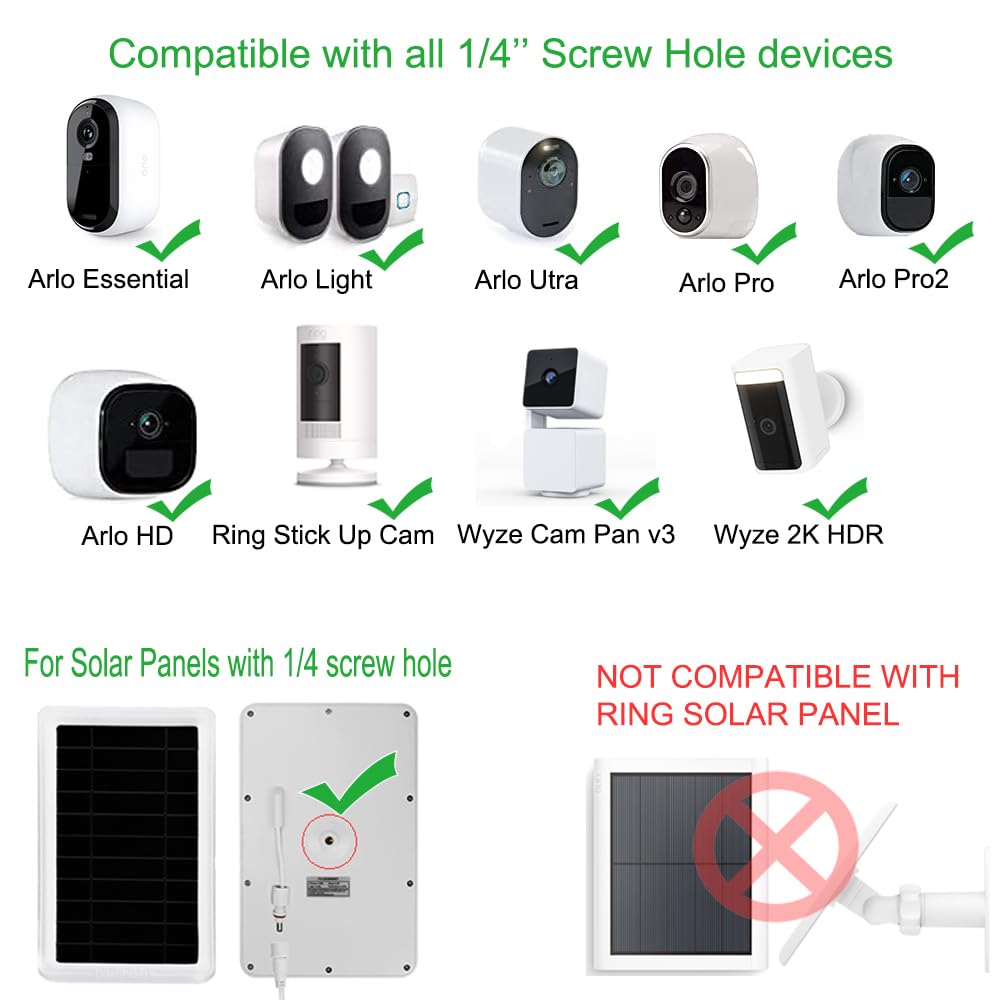 Gutter Mount For Outdoor Security Camera, Solar Panel Adjustable 1/4  Screw Compatible With Arlo, Blink, Wyze, Eufy Etc,. Weathe