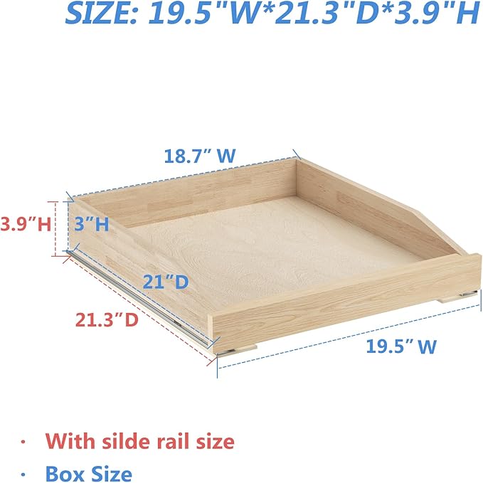 LOVMOR Single Pull Out Cabinet Organizer 19½”W x 21”D, Soft Close Slide Out Drawer Storage Shelves for Kitchen, Wood Cabinet Shelf Pull-Out Organizer Storage for Base Cabinet