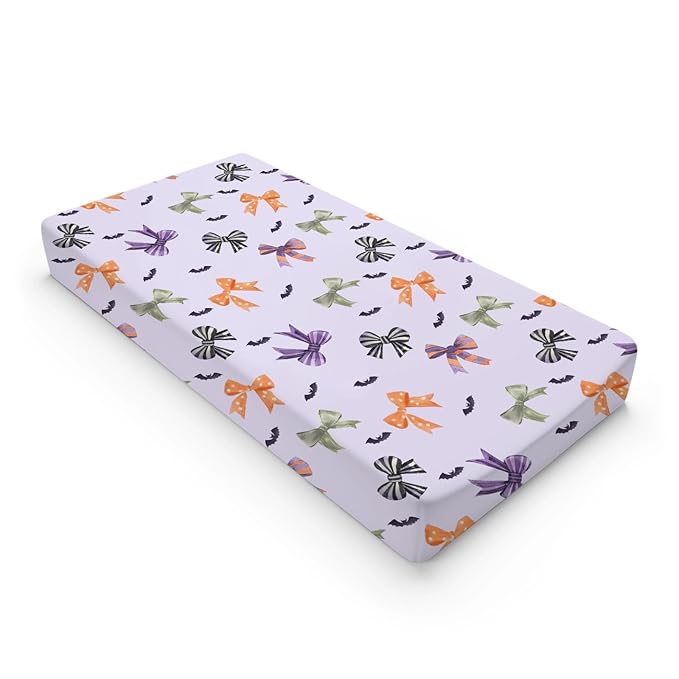 Halloween Bows Pattern Baby Changing Pad Cover, Unisex Fall Winter Holiday Nursery Diaper Changing Table Pad Mat Sheet for Boys Girls-16x32