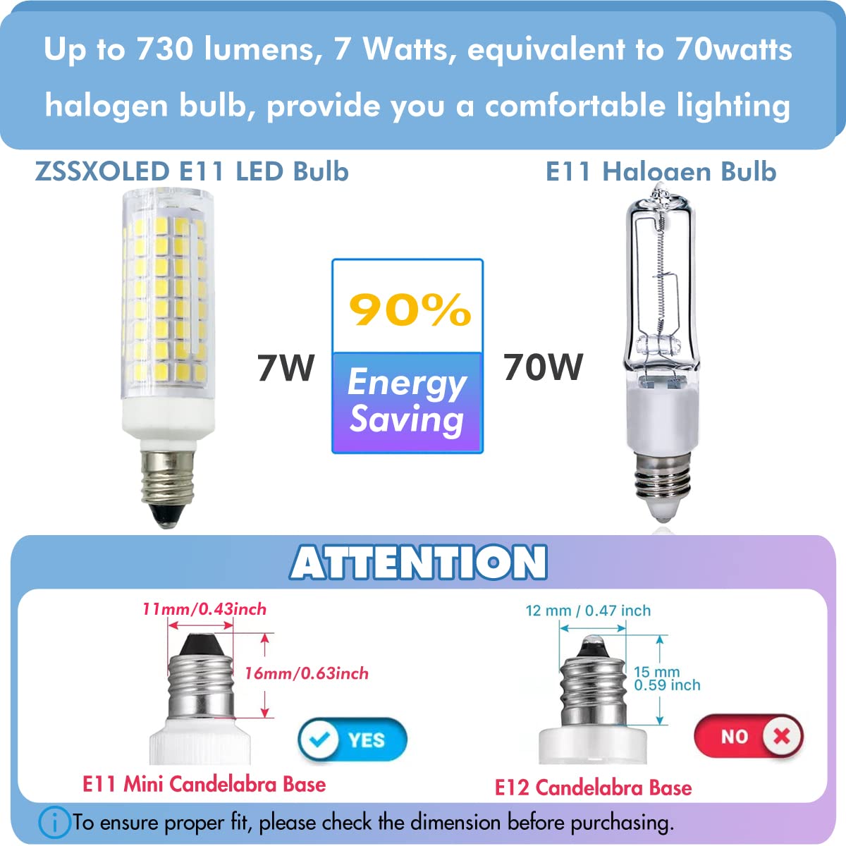 Zssxoled [Pack Of 8] E11 Led Bulb 7W Dimmable E11 Mini Candelabra Base 75W Halogen Equivalent  T3/T4 Jd E11 Led Light Bulb For Chandelier Cabinet Ceiling Fan Decorative Lighting White 6000K